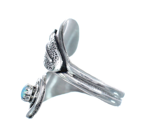 Sterling Silver Opal Navajo Feather Adjustable Ring Size 7, 8, 9 AX126096